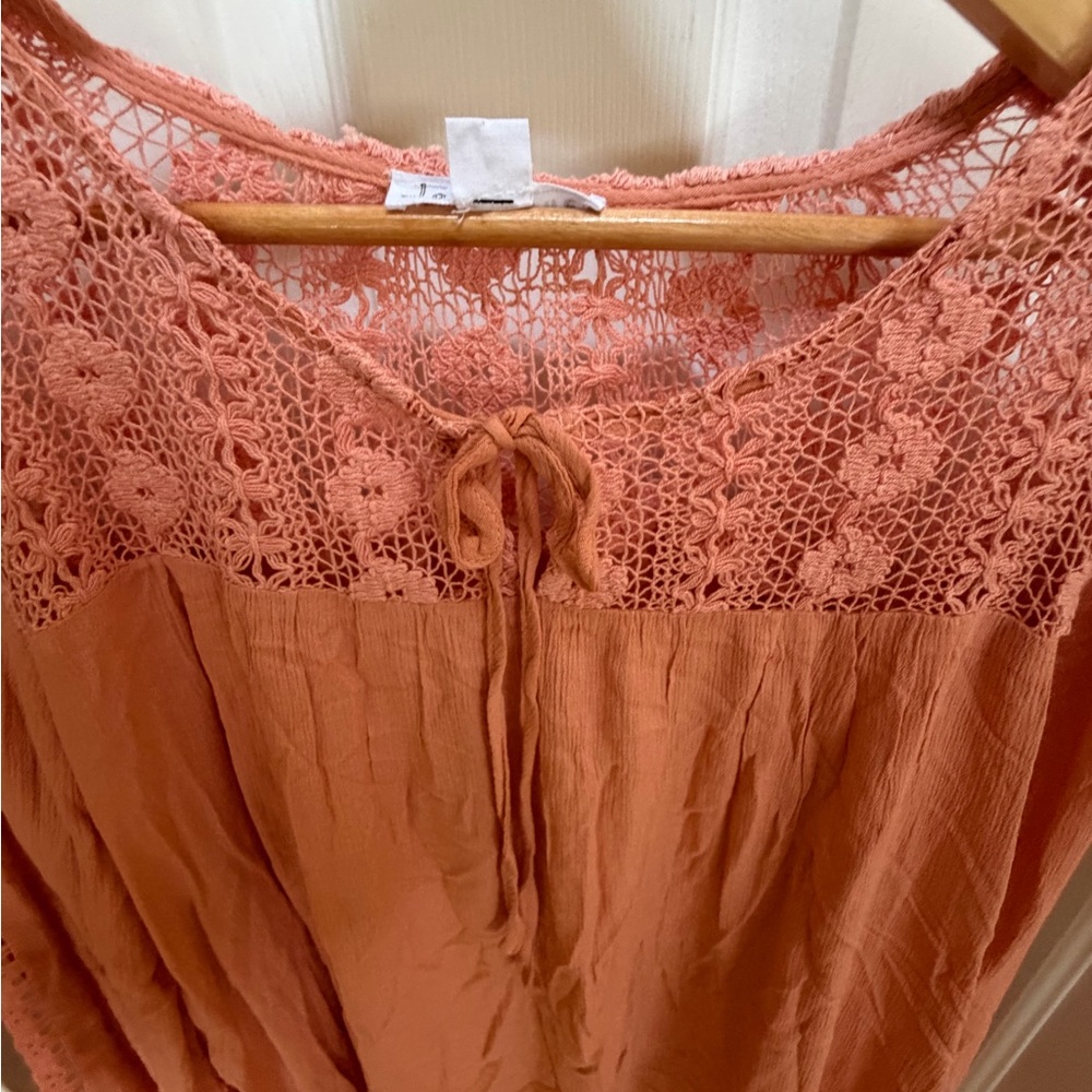 Love Riche Lace Yoke Tie-Front Blouse - Rust - Picture 4 of 6